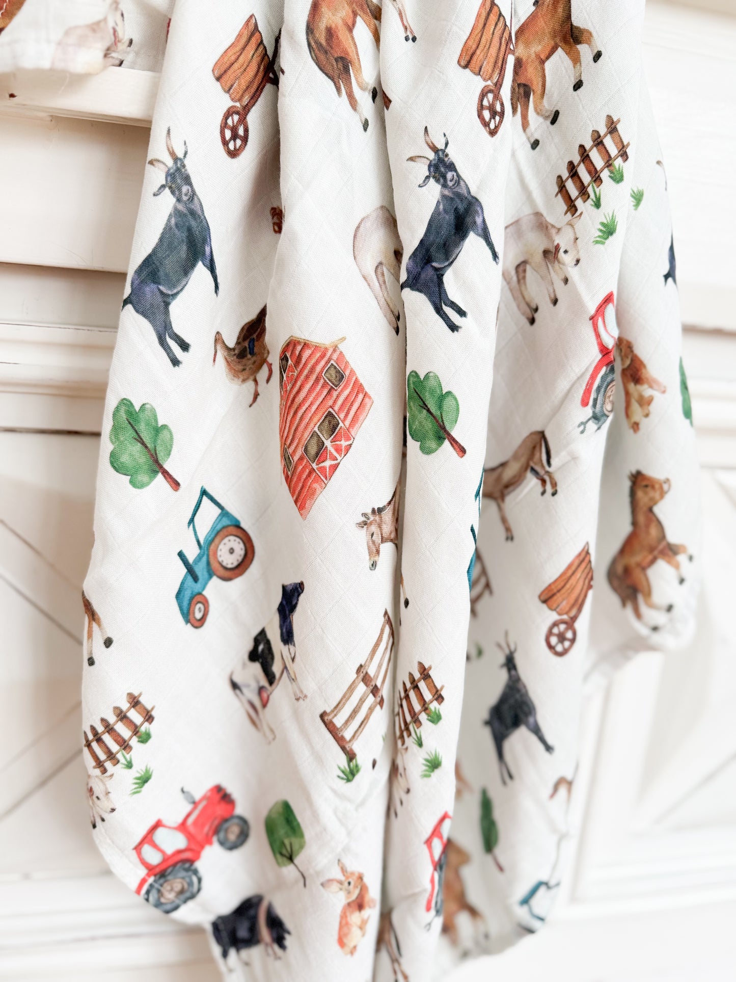 Couverture Mousseline de bamboo Animaux de la Ferme