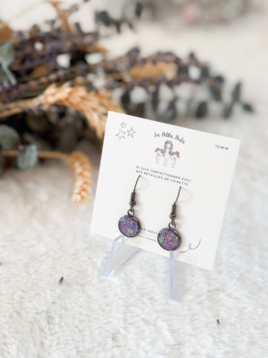 Boucles d'oreilles 10mm Scintillant Mauve