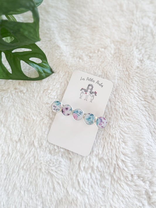 Barrette de cuirette recyclé Fleurs Mauve