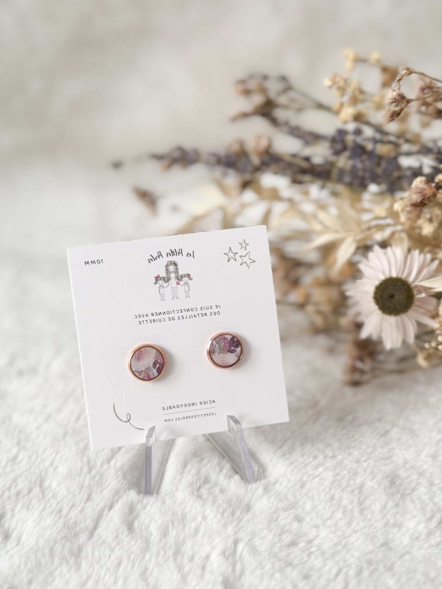 Boucles d'oreilles 10mm Aquarelle Mauve contour Rose Gold