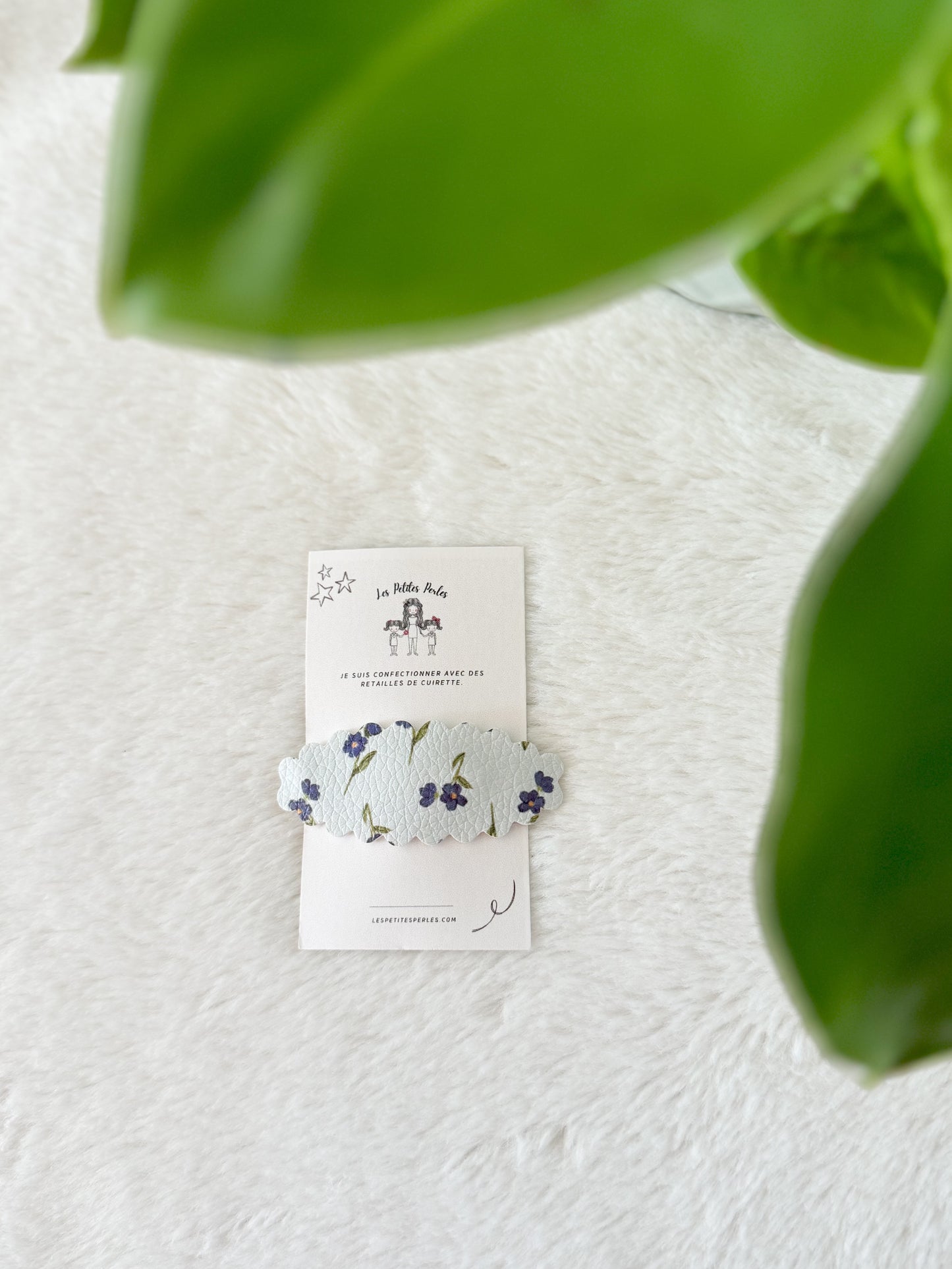 Barrettes avec cuirette Fleurs Bleu