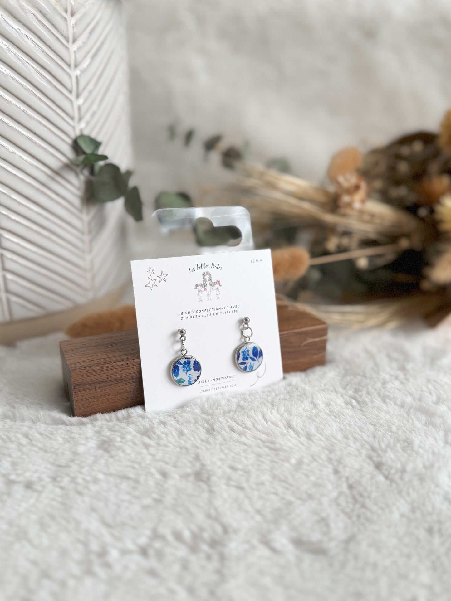 Boucles d'oreilles 12mm Bleu Pendantes Argent