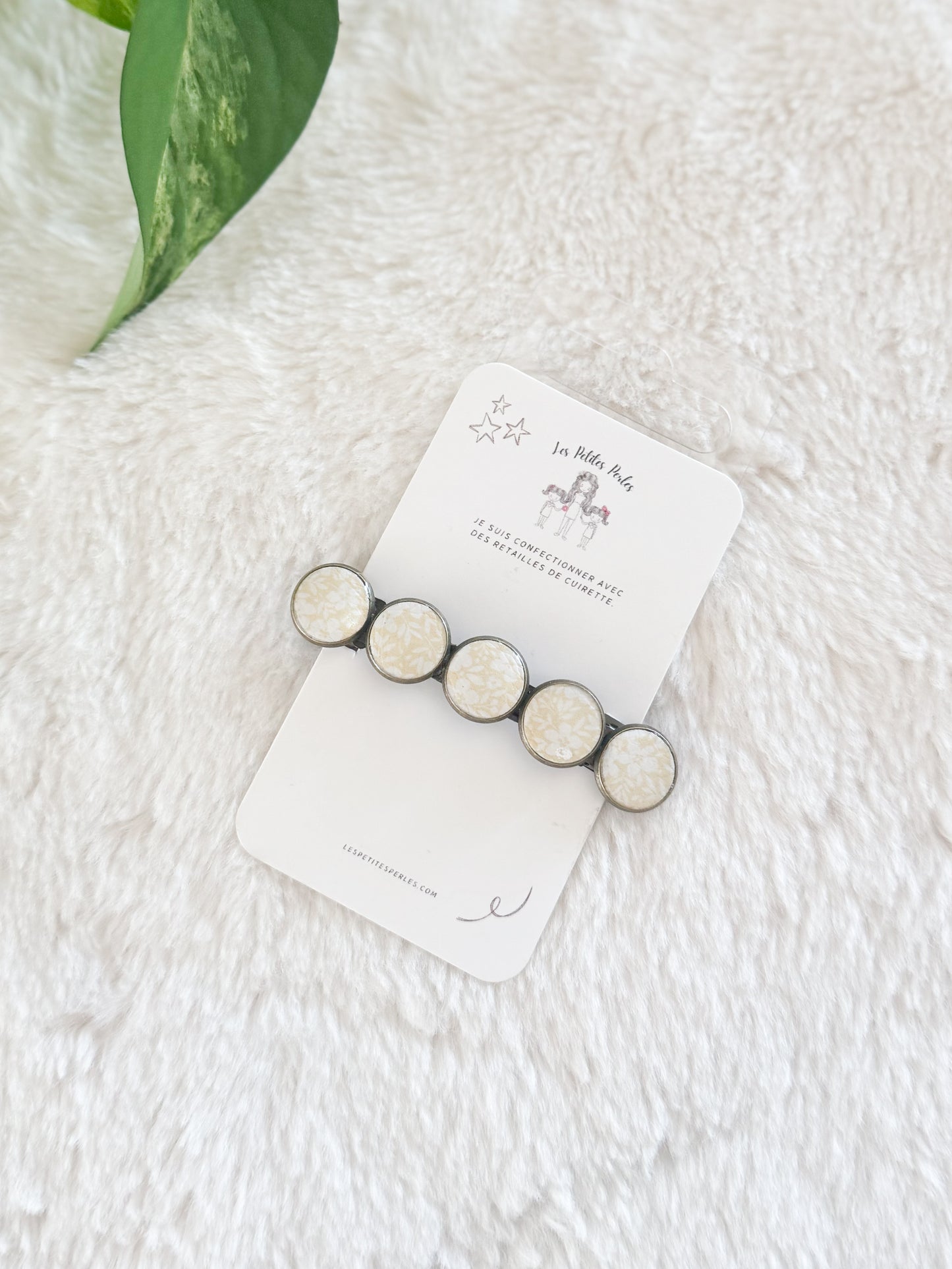 Barrette de cuirette recyclé Fleurs Blanche