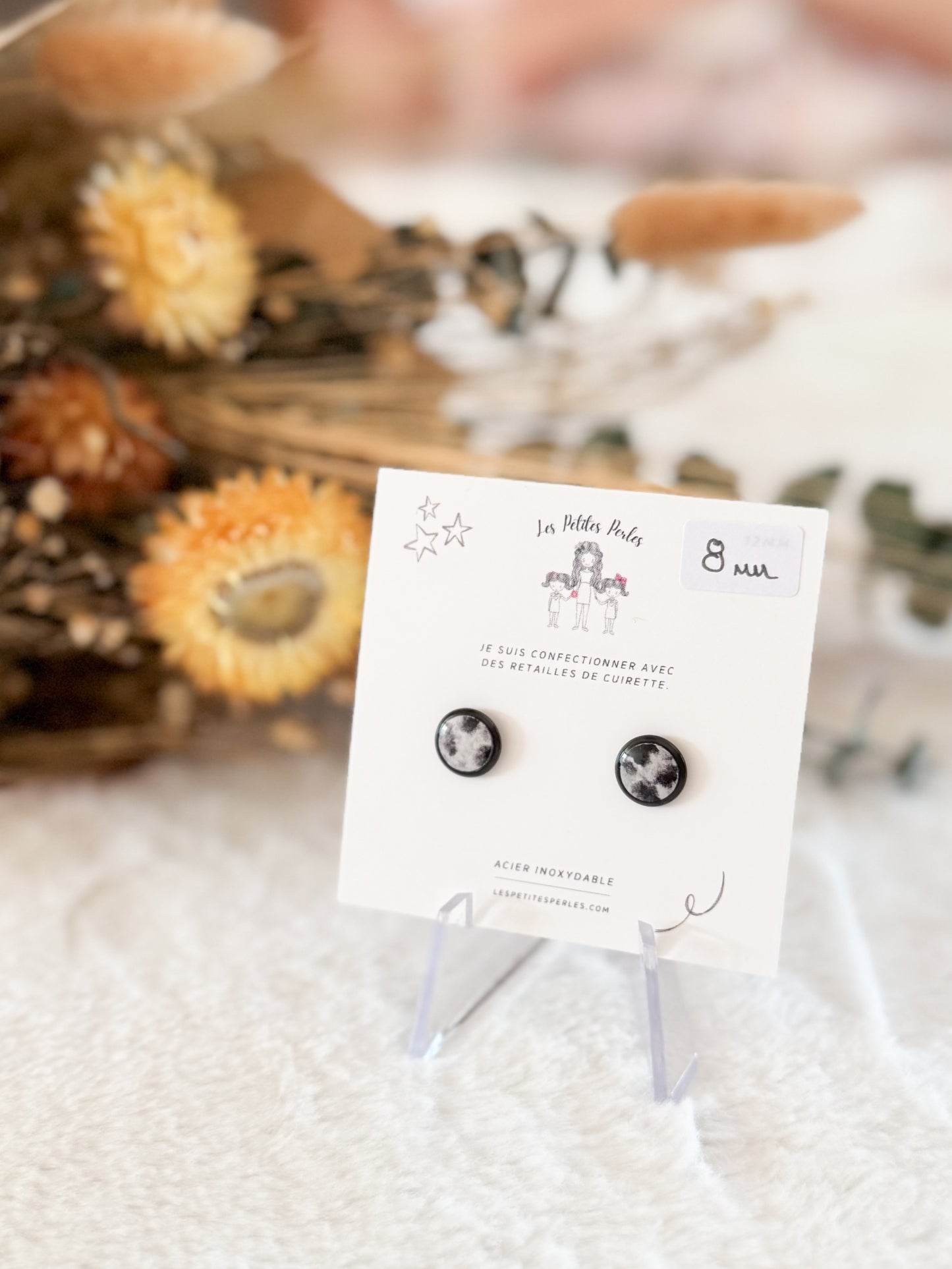 Boucles d'oreilles 8mm Peau Vaches