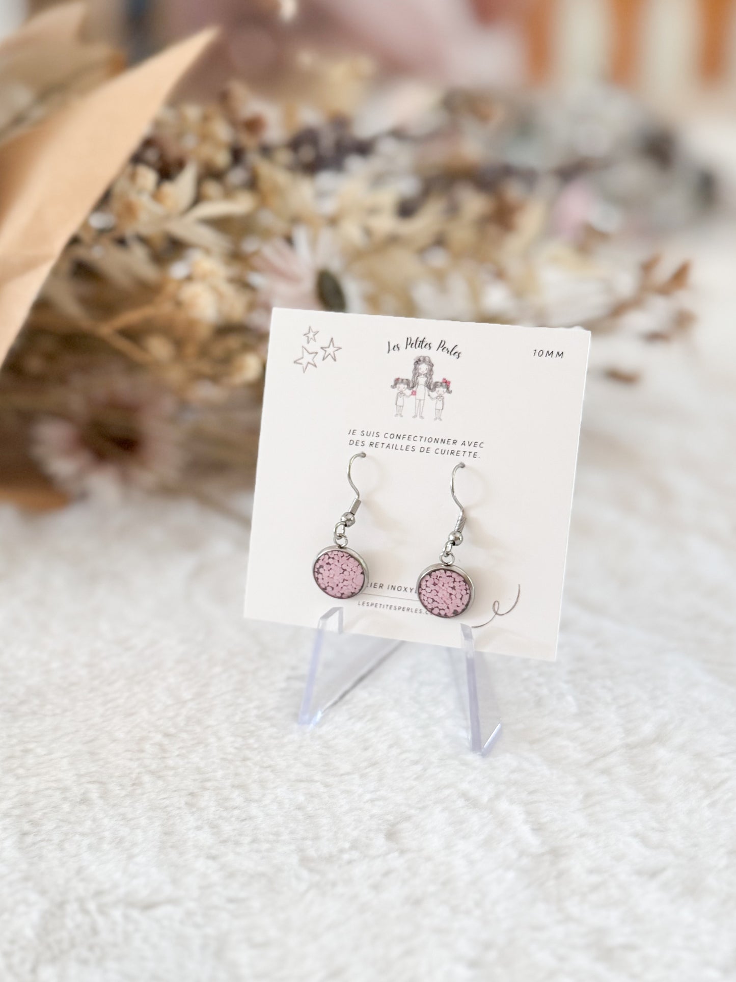 Boucles d'oreilles 10mm Rose Scintillante