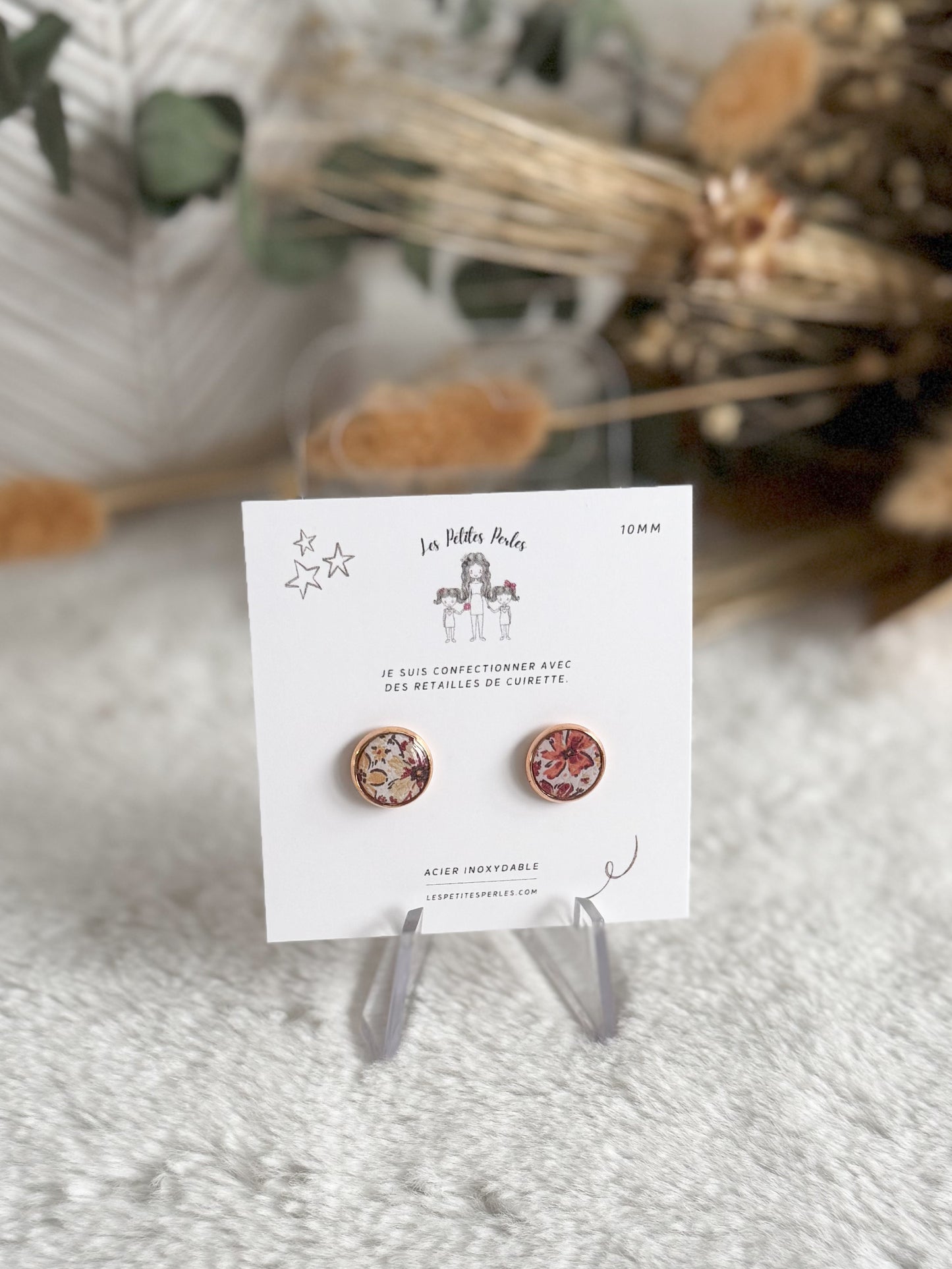 Boucles d'oreilles 10mm Champs Orangé contour rose gold