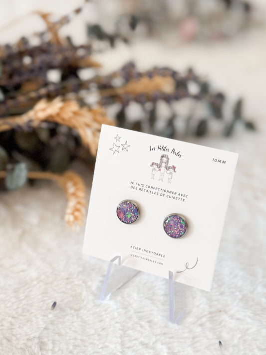 Boucles d'oreilles 10mm Mauve Scintillante