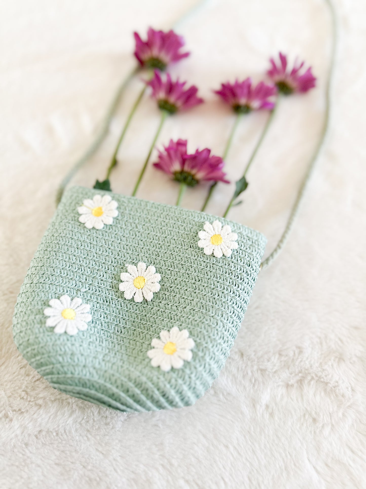 Sac bandoulière Marguerites Turquoise