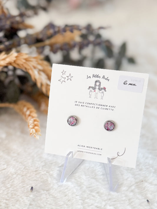Boucles d'oreilles 6mm Rose&Mauve Scintillant