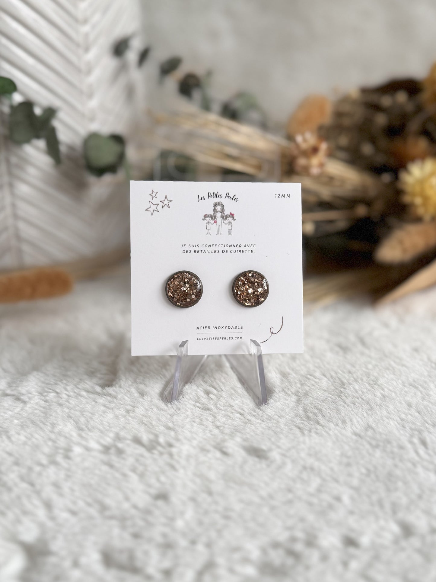 Boucles d'oreilles 12mm Scintillant Or contour Bronze