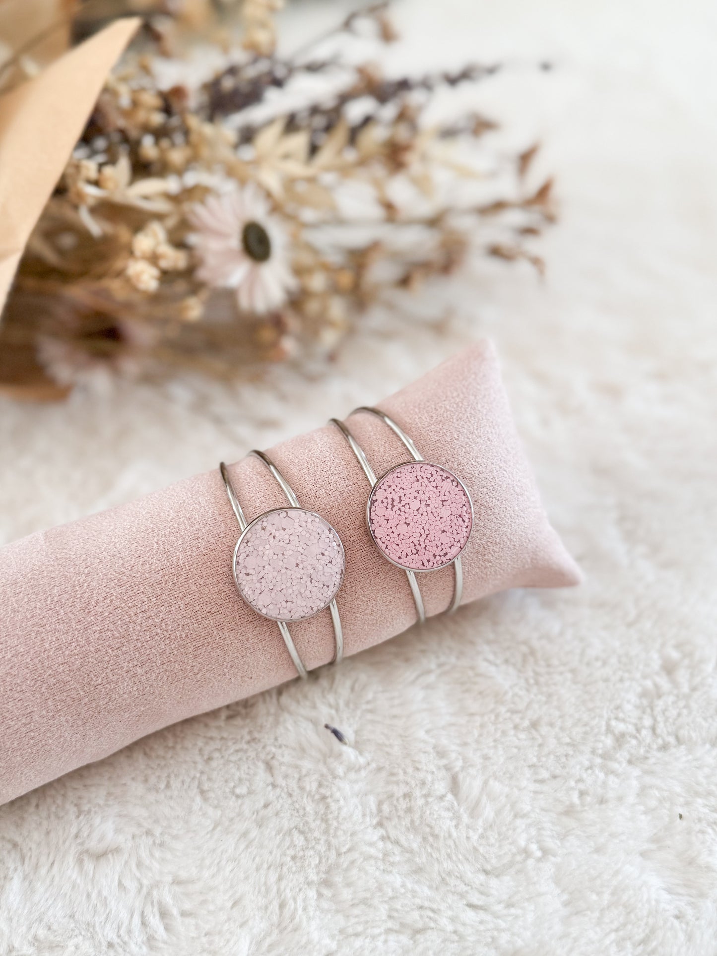Bracelet de cuirette recyclé Rose Scintillant