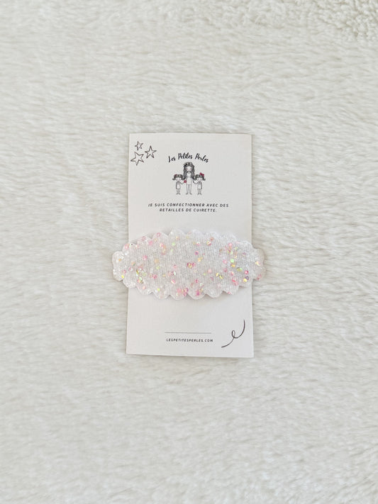 Barrettes avec cuirette Blanc/Rose Scintillant