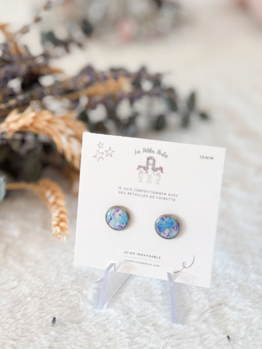 Boucles d'oreilles 10mm Marbré Bleu