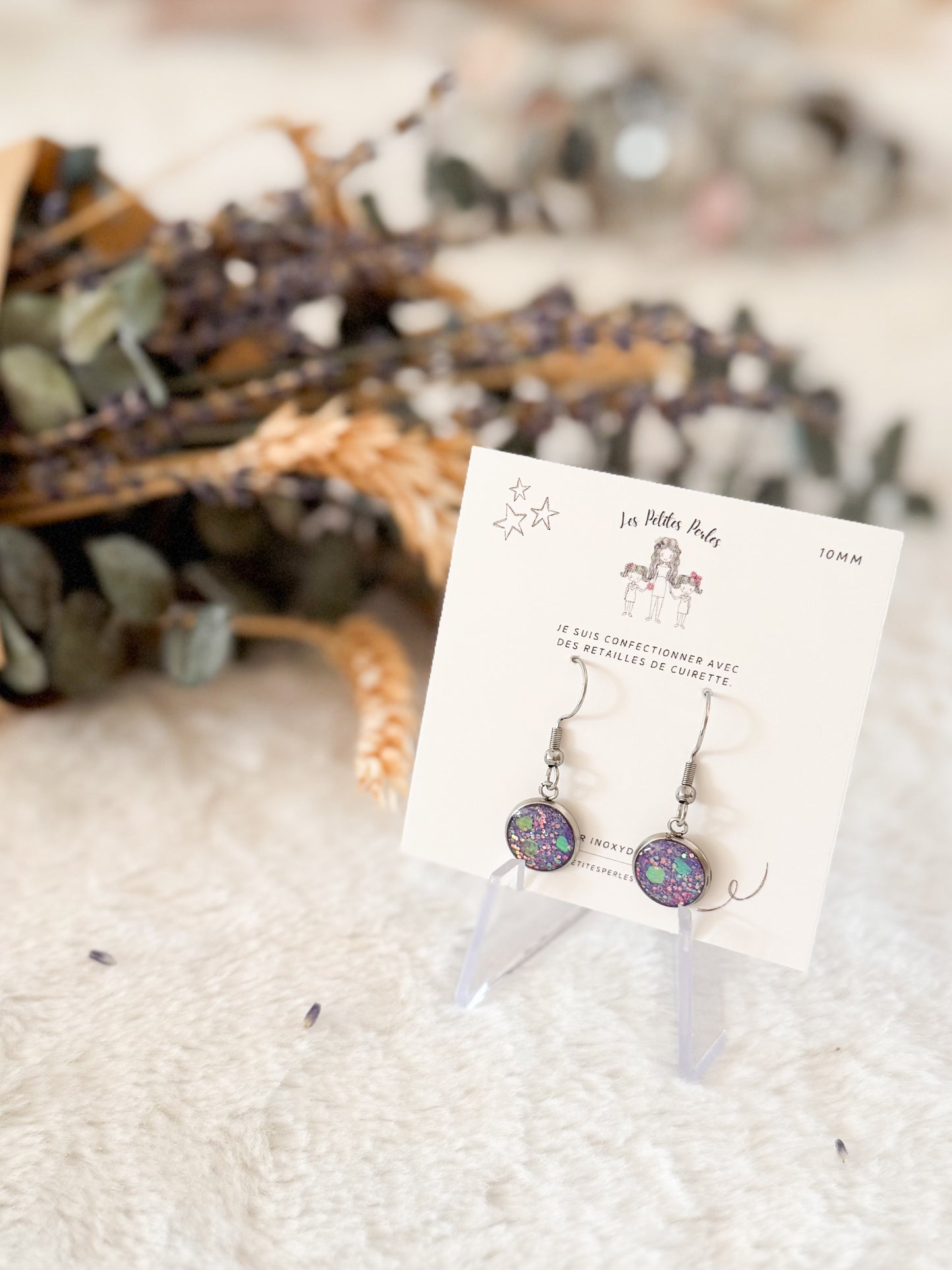 Boucles d'oreilles 10mm Mauve Scintillant