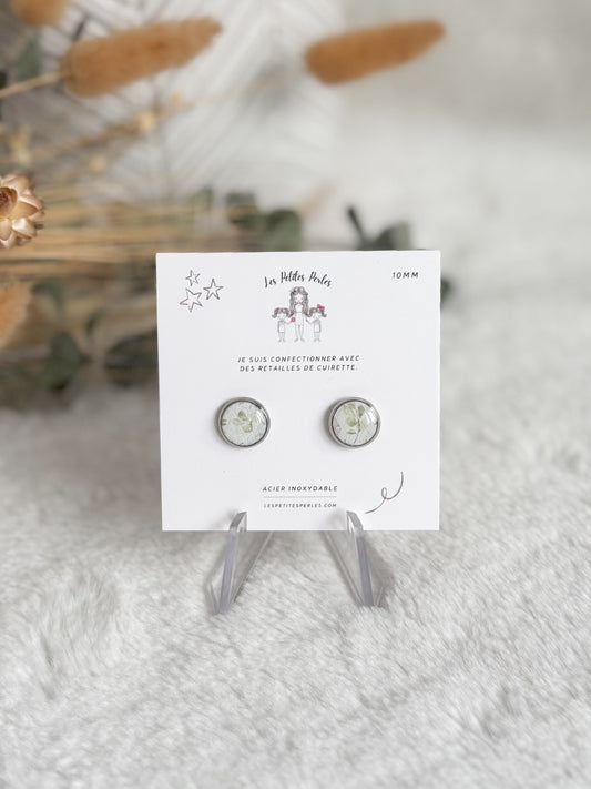 Boucles d'oreilles 10mm Eucalyptus contour argent