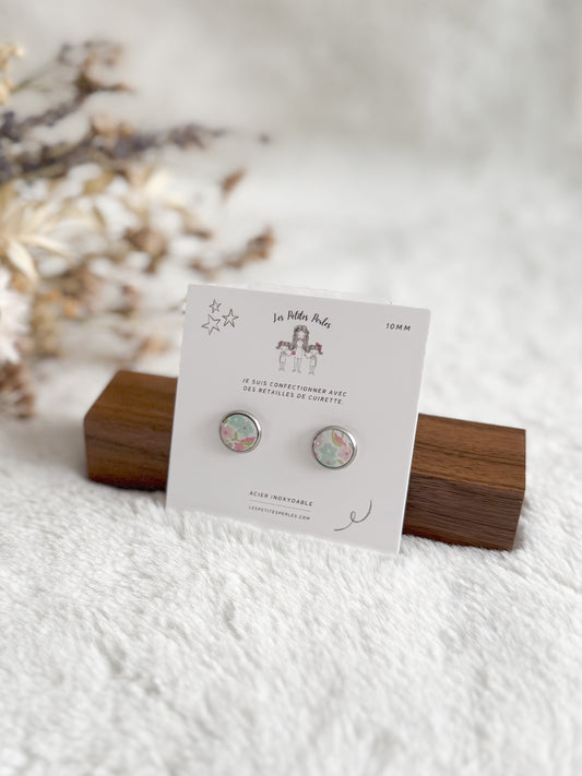 Boucles d'oreilles 10mm Fleurs Turquoise contour Argent