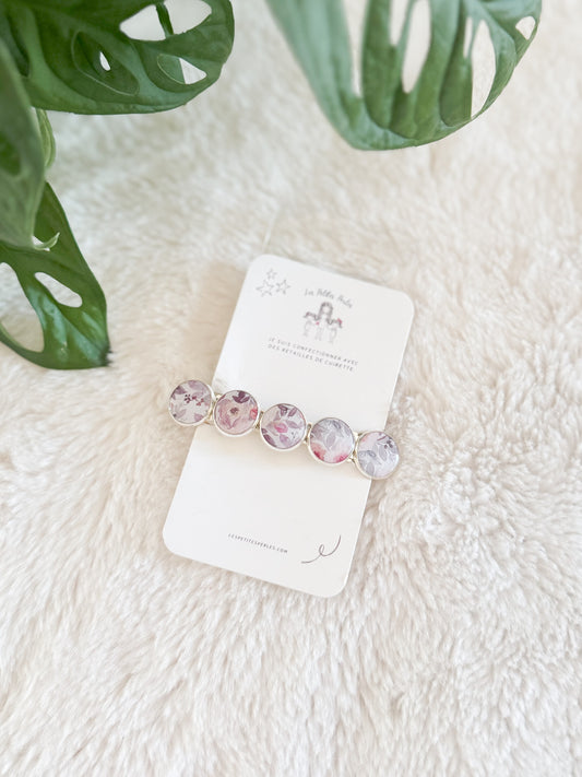 Barrette de cuirette recyclé Fleurs Mauve