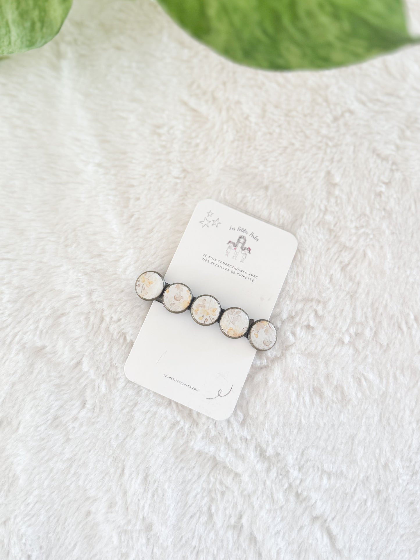 Barrette de cuirette recyclé Fleurs Jaune