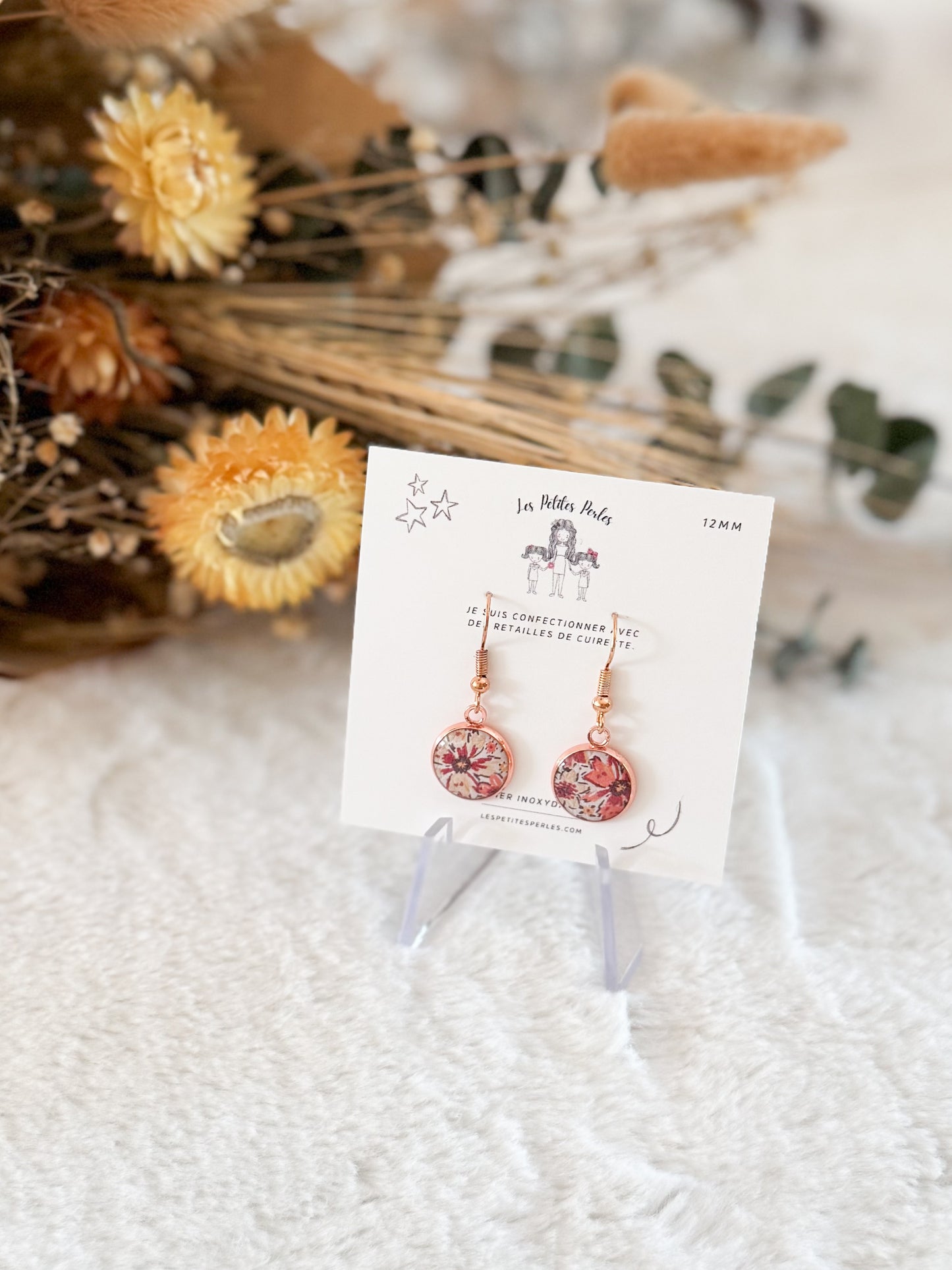 Boucles d'oreilles 12mm Fleurs Orangé