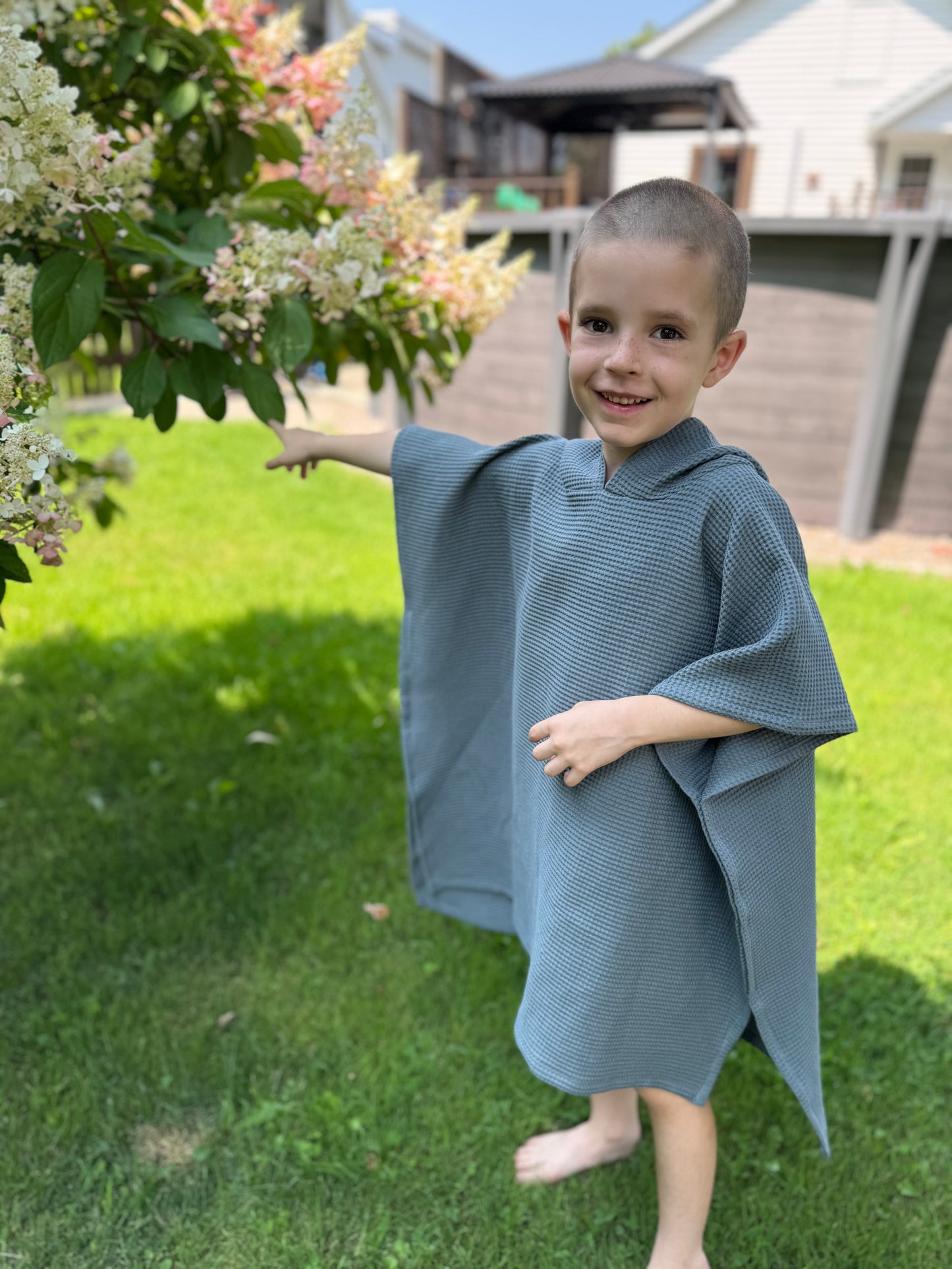 Poncho de plage Gauffré Bleu/Gris